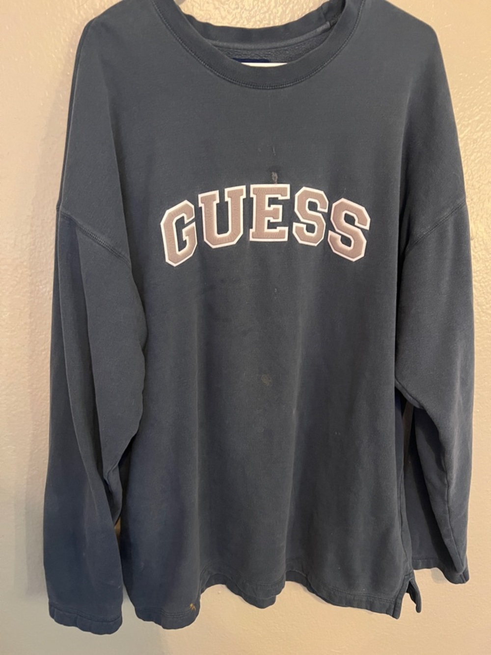 Guess Navy Blue Sweatshirt with Light Pink Outline Logo